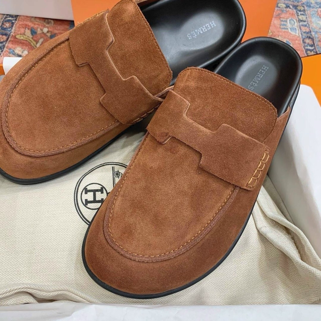 женские замшевые мюли hermes go коричневые, hermes,босоножки hermes,,мюли hermes