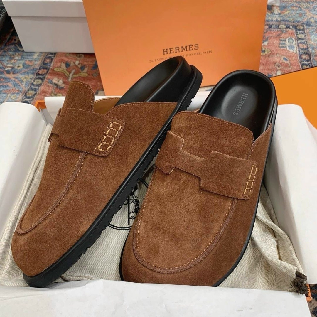 женские замшевые мюли hermes go коричневые, hermes,босоножки hermes,,мюли hermes