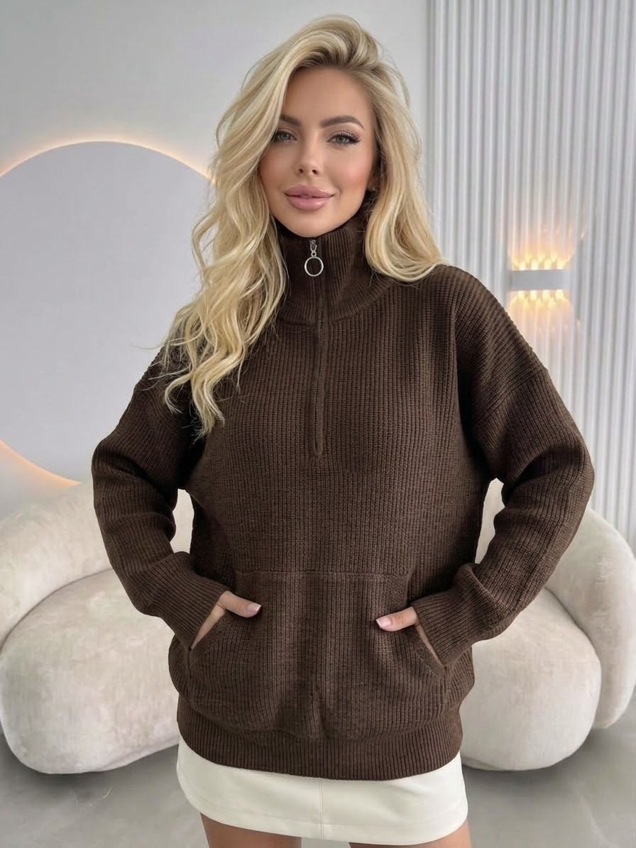женский джемпер,свитера вязаные,свитер оверсайз с горлом на молнии c&h style,свитер женский,джемпер вязаный