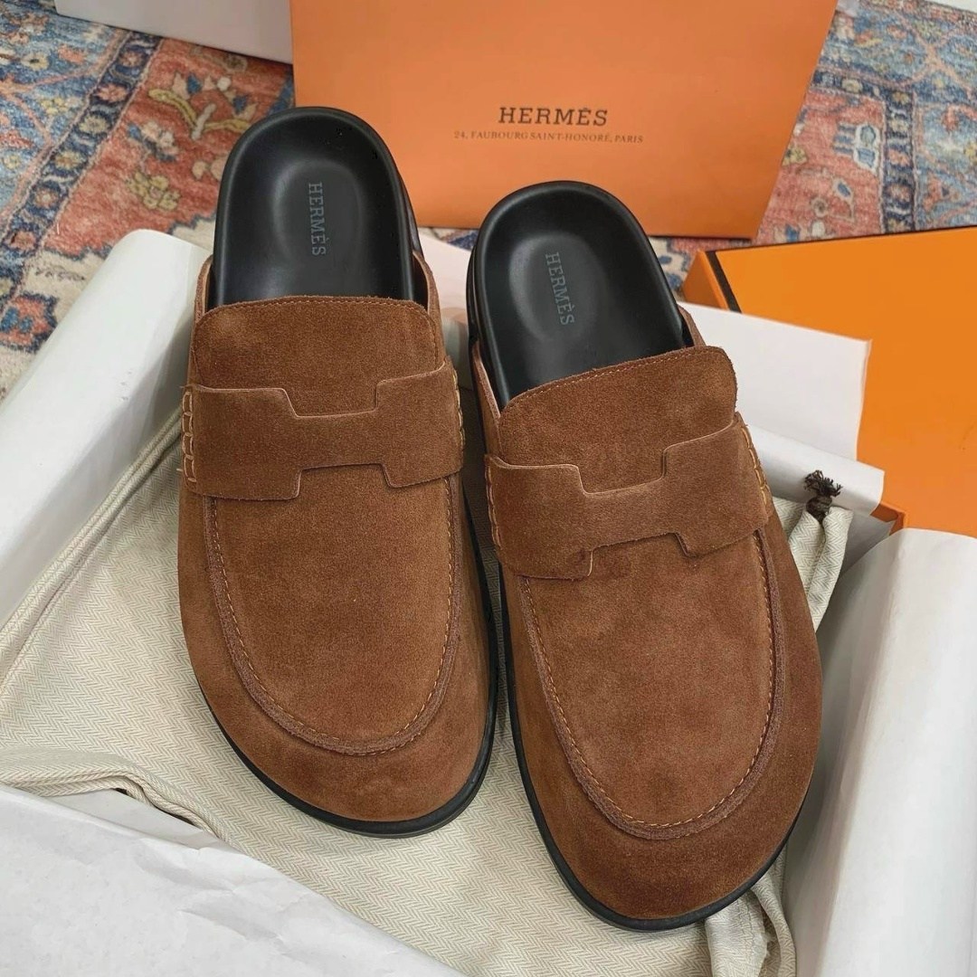 женские замшевые мюли hermes go коричневые, hermes,босоножки hermes,,мюли hermes