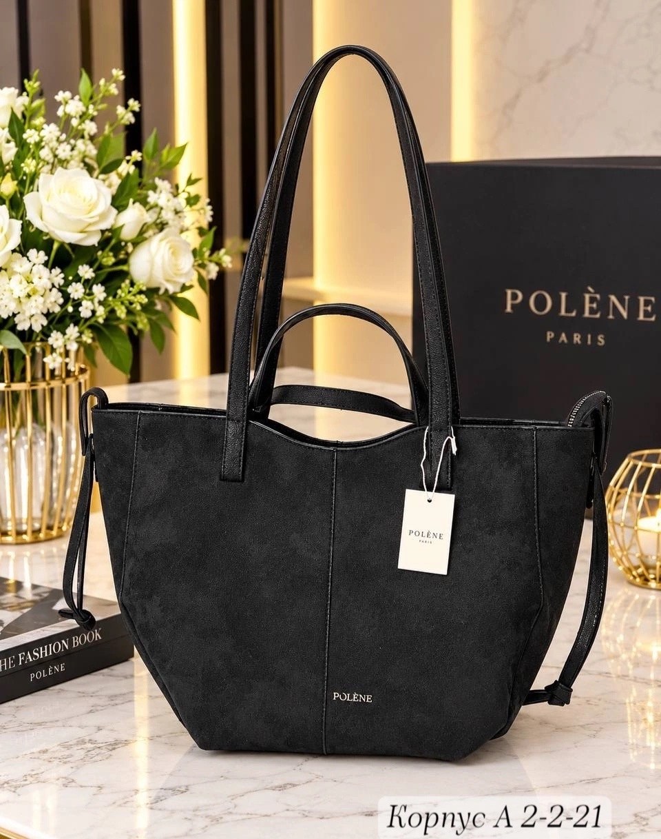 женская сумка polene из натуральной замши,сумка polene замша,сумка polene,женская замшевая сумка polene 50-40х26х13 черная,замшевая сумка