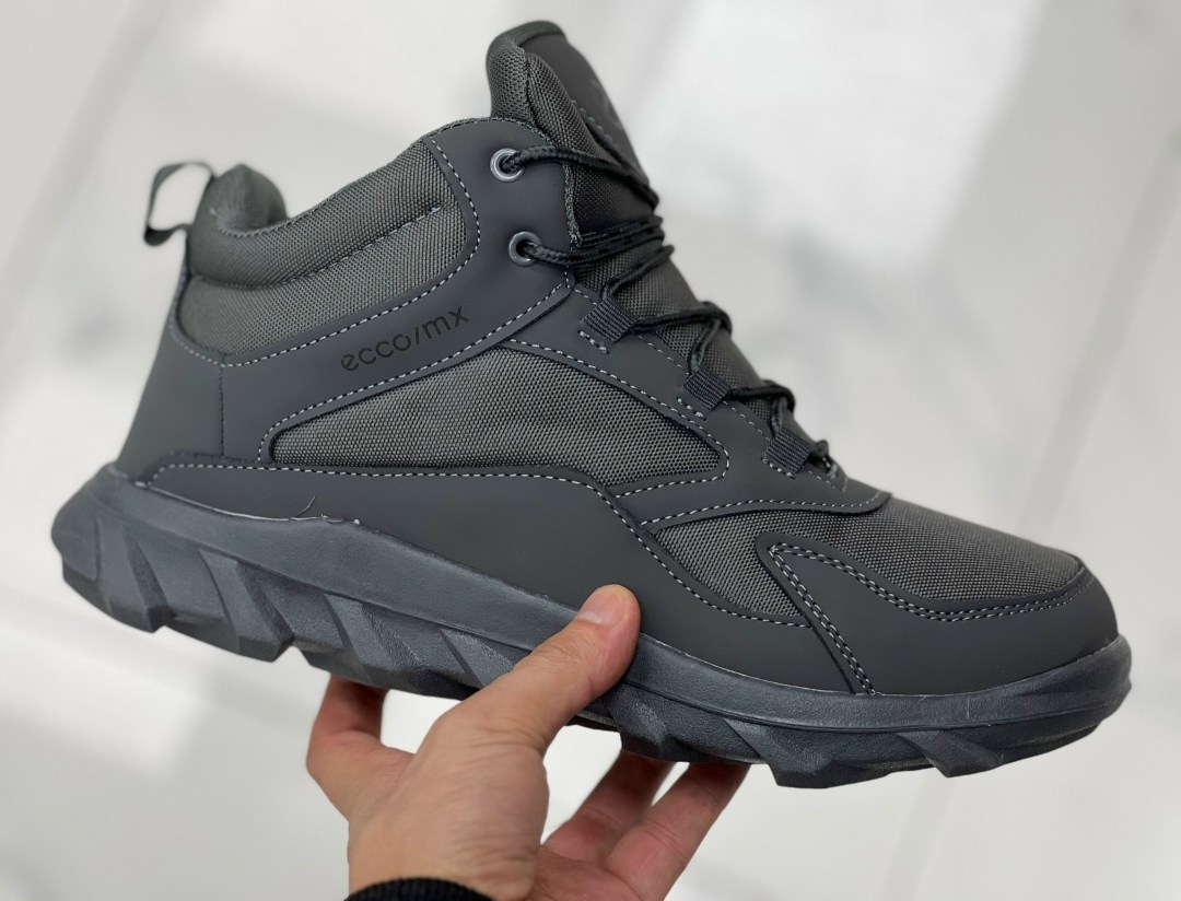 кроссовки ecco lifestyle shoes men high-top серый/черный,мужской кроссовки,кроссовки ecco мужские зимние,кроссовки теплые,кроссовки