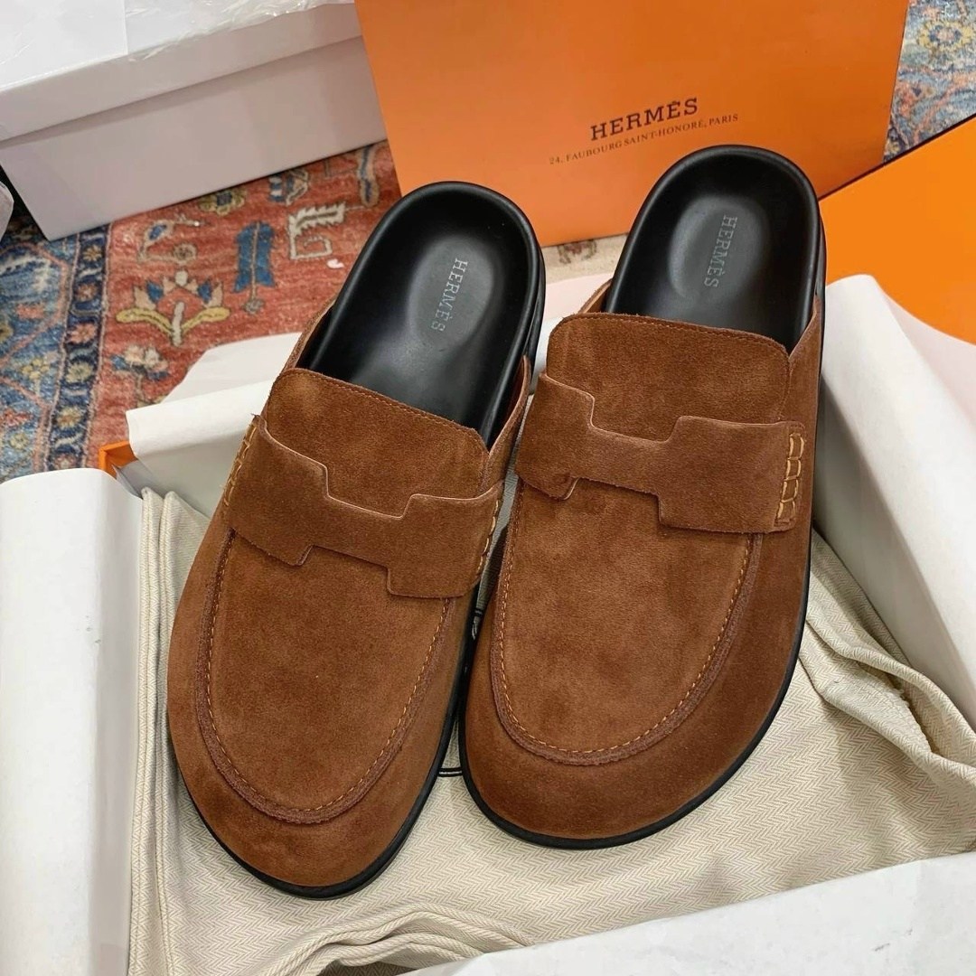 женские замшевые мюли hermes go коричневые, hermes,босоножки hermes,,мюли hermes
