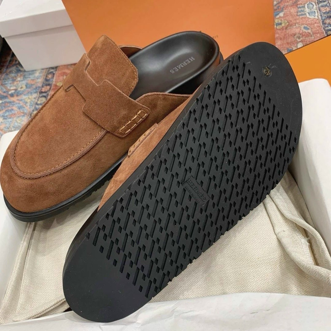 женские замшевые мюли hermes go коричневые, hermes,босоножки hermes,,мюли hermes