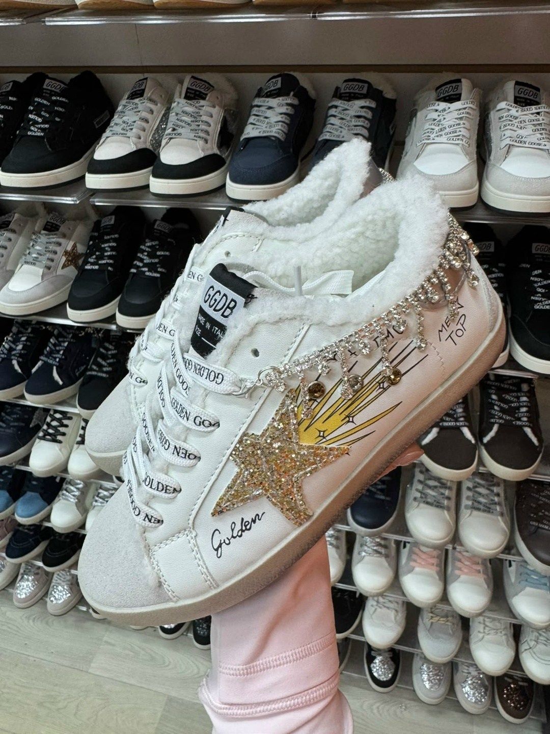 ,кеды golden goose,женская ,блестящие кроссовки,кеды с мехом