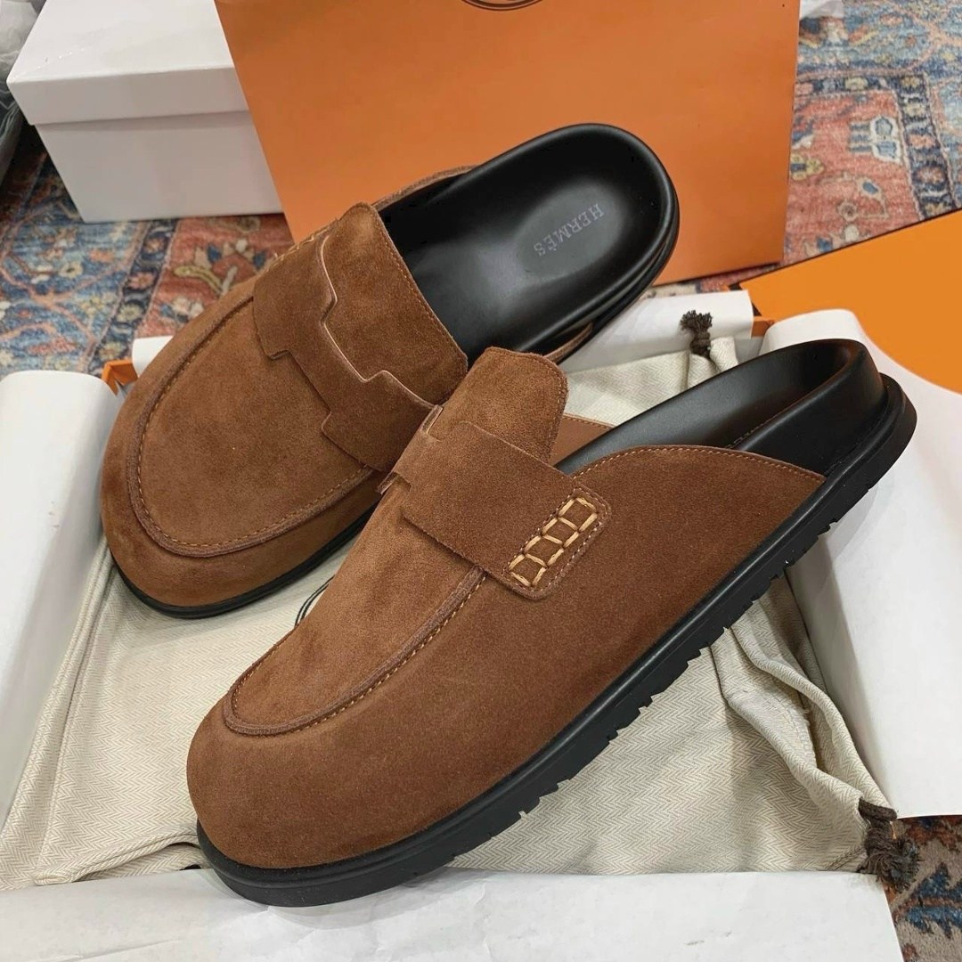 женские замшевые мюли hermes go коричневые, hermes,босоножки hermes,,мюли hermes