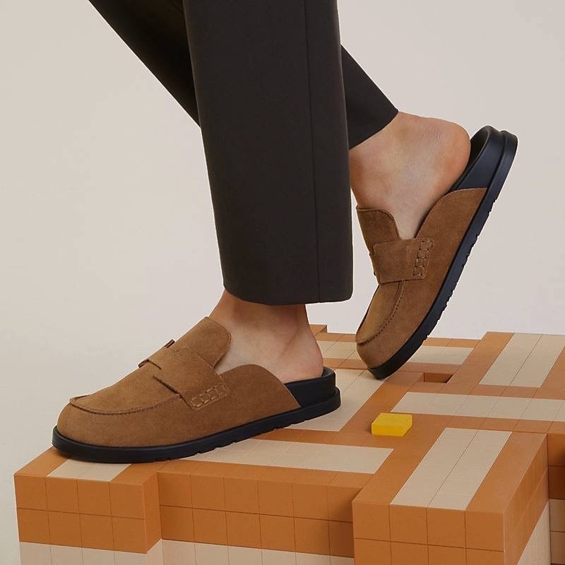 женские замшевые мюли hermes go коричневые, hermes,босоножки hermes,,мюли hermes