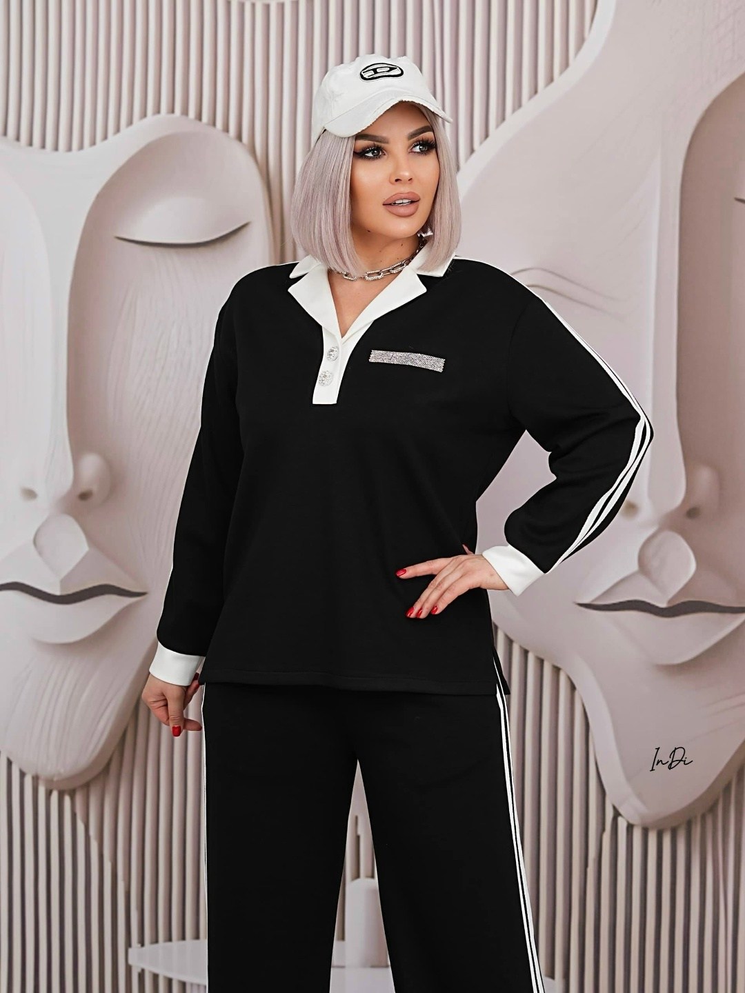 спортивный костюм больших размеров с брюками паллацо janna collection,спортивный костюм больших размеров с брюками паллацо janna collection цвет черный,костюм женский,костюм спортивный женский,модные
