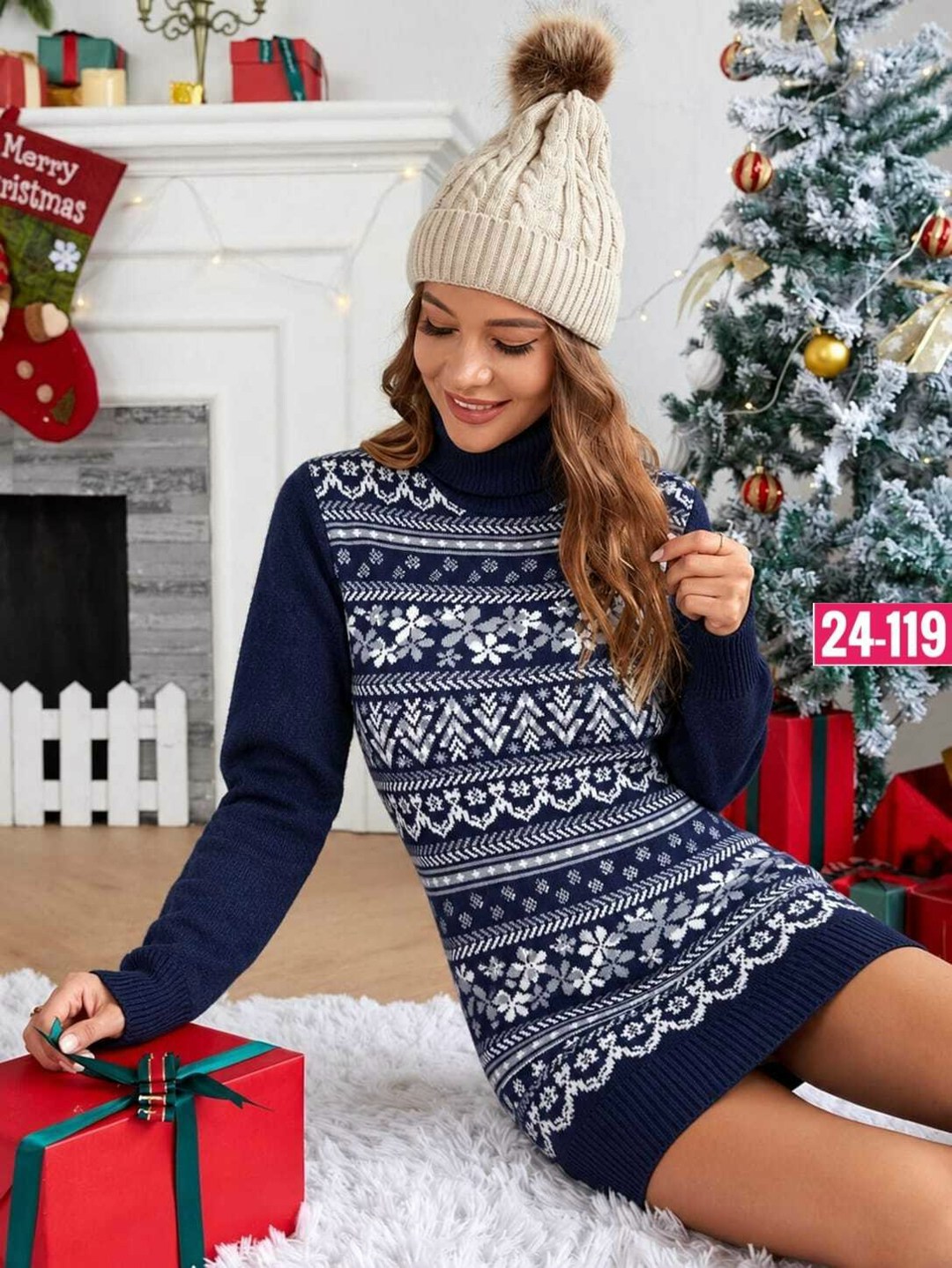 shein платье-свитер с рождественским узором,вязаные платья,shein christmas pattern sweater dress,christmas pattern turtleneck sweater dress,платье новогоднее