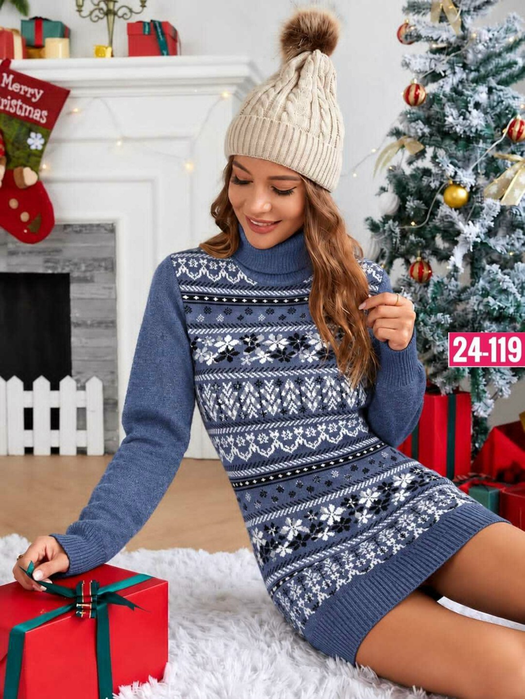 shein платье-свитер с рождественским узором,вязаные платья,shein christmas pattern sweater dress,christmas pattern turtleneck sweater dress,платье новогоднее