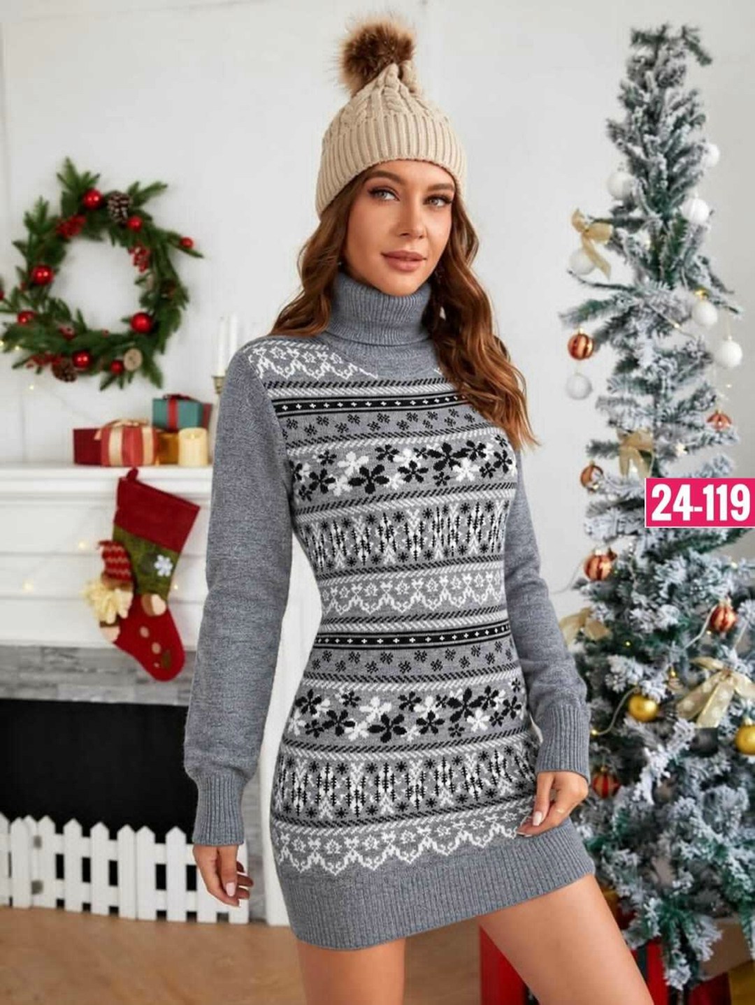 shein платье-свитер с рождественским узором,вязаные платья,shein christmas pattern sweater dress,christmas pattern turtleneck sweater dress,платье новогоднее