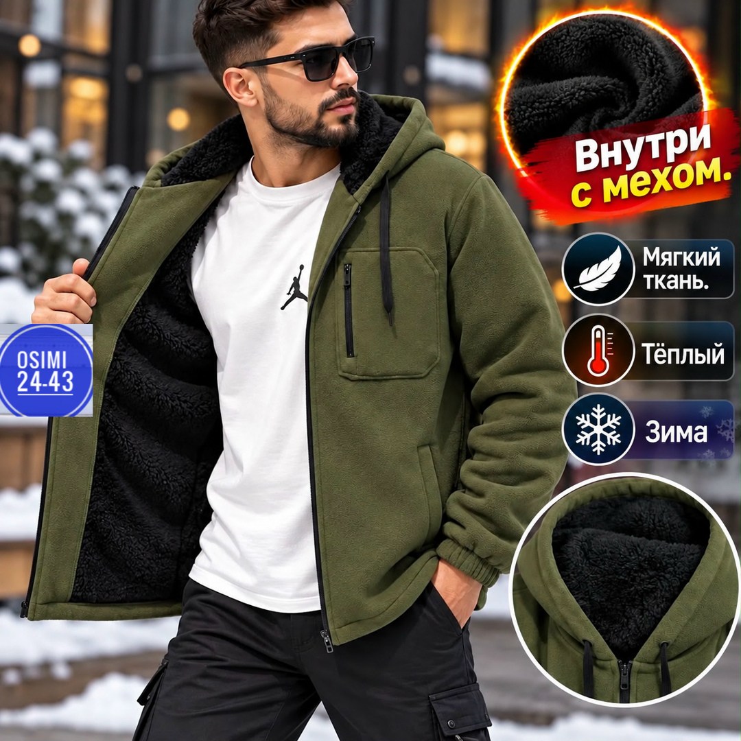 толстовка утепленная с капюшоном на меху,теплая куртка,кофта флисовая,куртка толстовка,толстовка мужская