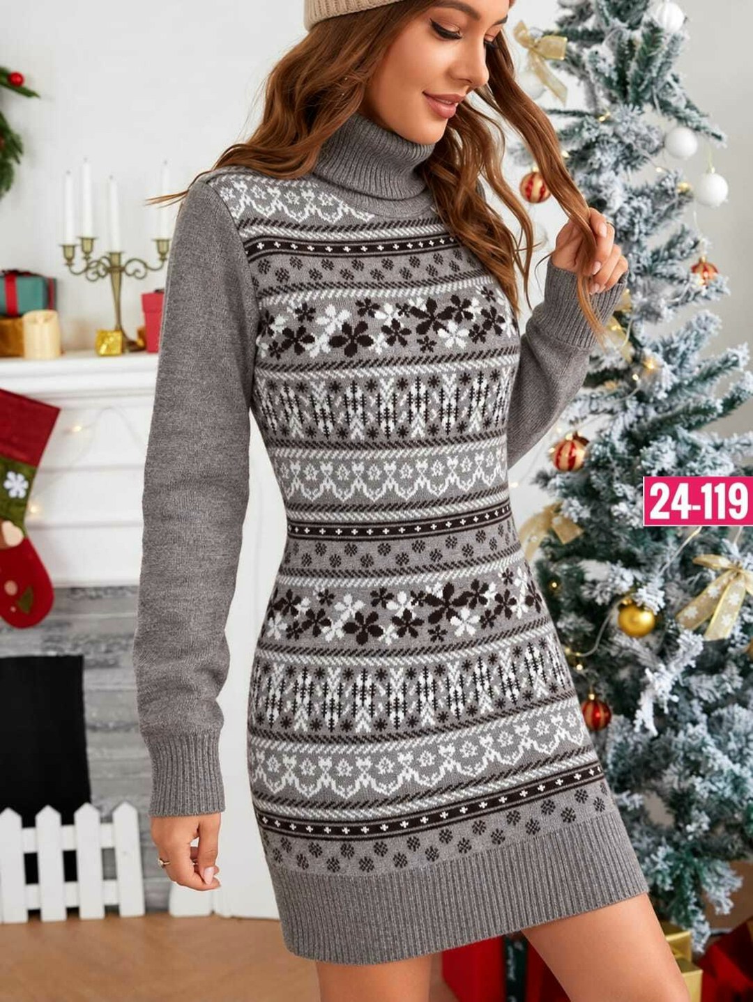 shein платье-свитер с рождественским узором,вязаные платья,shein christmas pattern sweater dress,christmas pattern turtleneck sweater dress,платье новогоднее