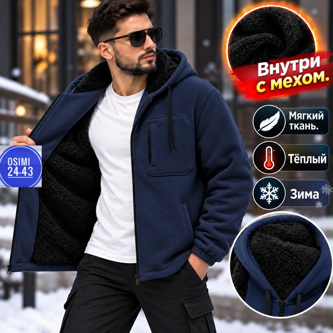 толстовка утепленная с капюшоном на меху,теплая куртка,кофта флисовая,куртка толстовка,толстовка мужская