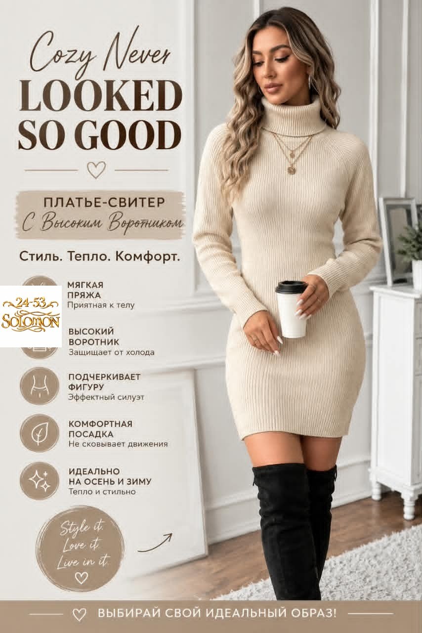 вязаное платье,платье свитер,платье теплое,платье лапша водолазка тёплое massi,вязаное платье-свитер