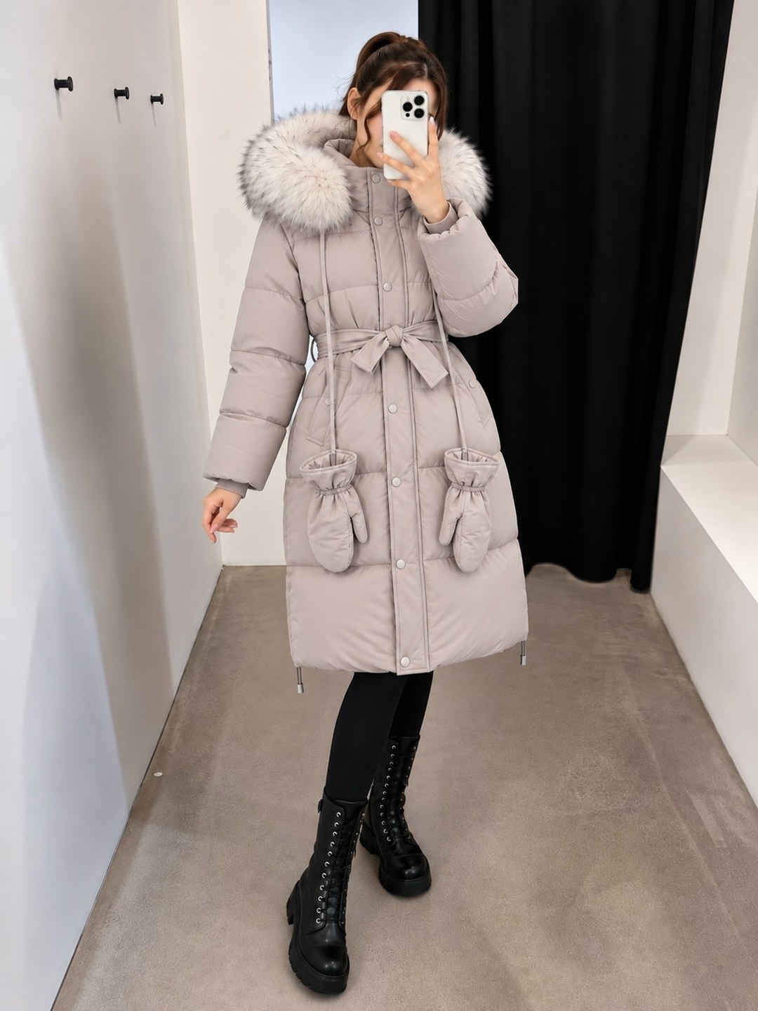 пуховик max mara,женский пуховик,женское длинное пуховое пальто,женский пуховик с капюшоном,женский пуховик с поясом