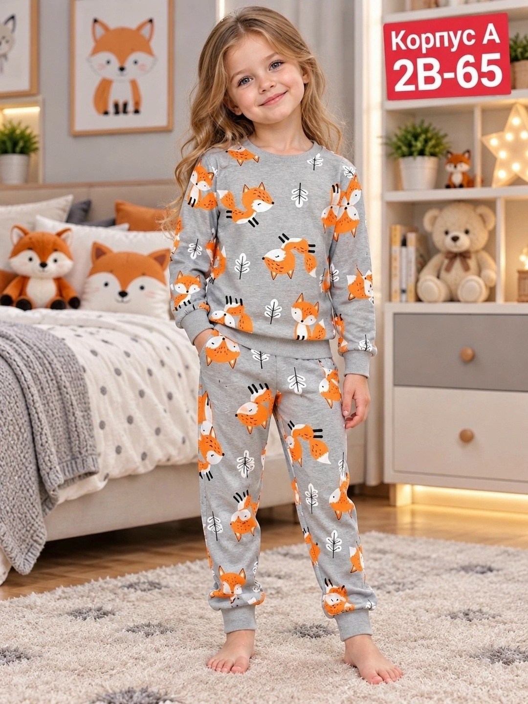 пижама детская happyfox hf00301 розовый,пижама для девочки,пижамы детские,детская пижама для девочки,пижамы для детей