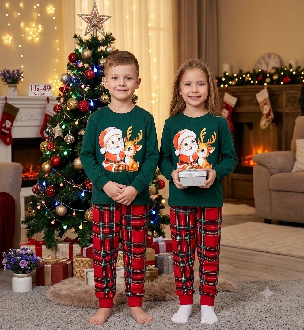 детская новогодняя пижама happy fox,детская новогодняя пижама happyfox,детская новогодняя пижама,пижама со штанами детская новогодняя хлопок happyfox,пижама новогодняя