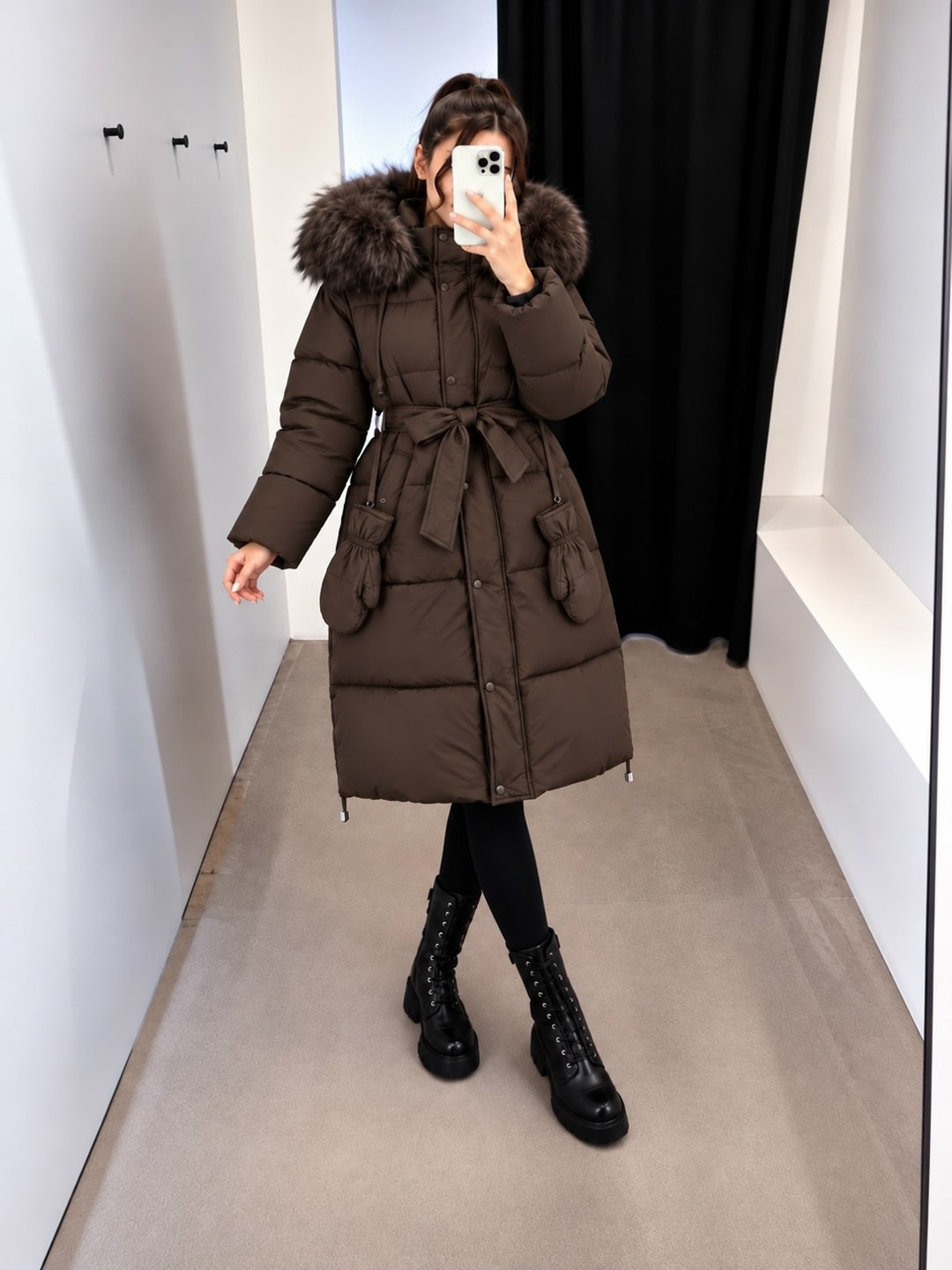пуховик max mara,женский пуховик,женское длинное пуховое пальто,женский пуховик с капюшоном,женский пуховик с поясом