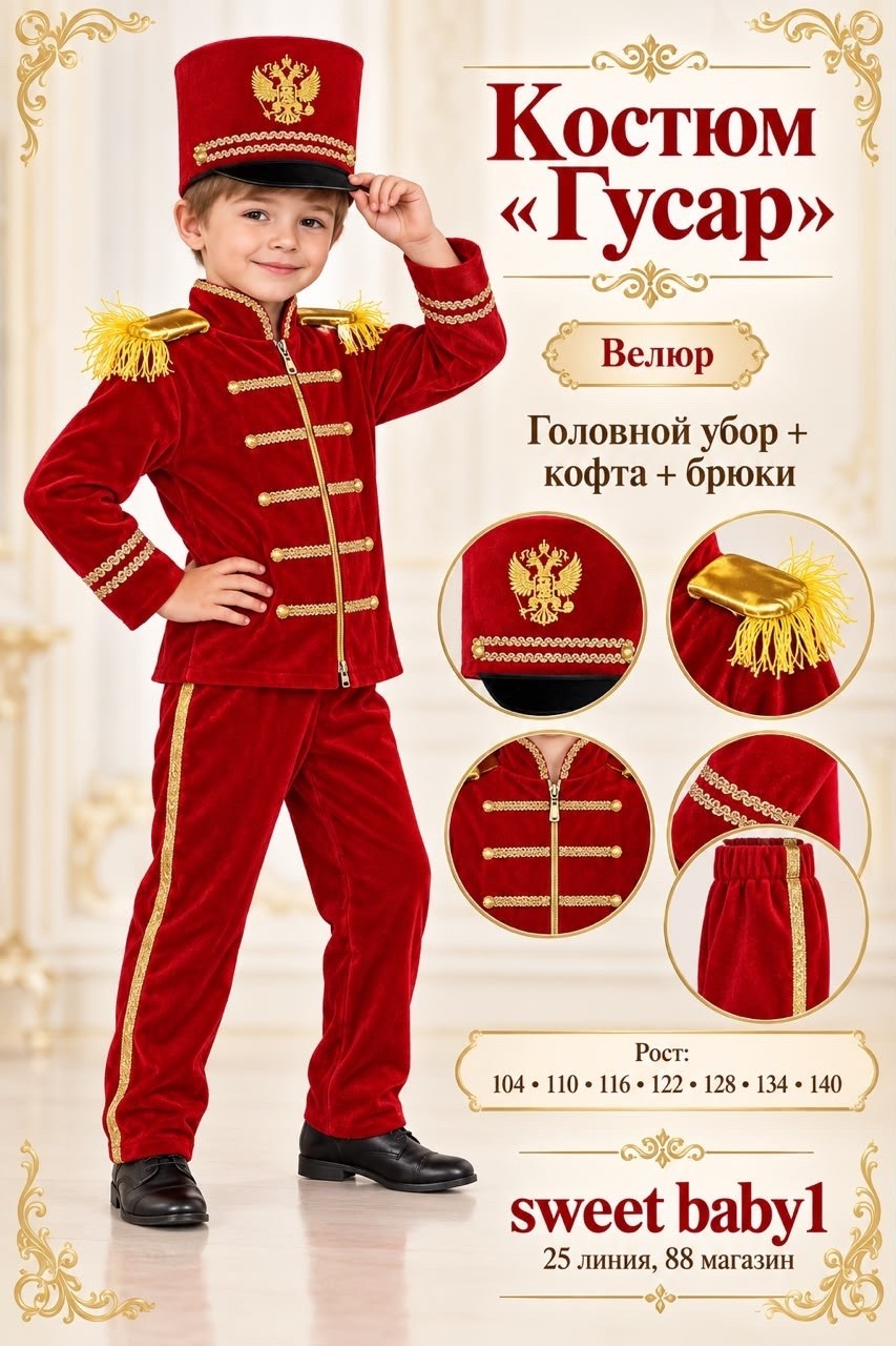 костюм гусара для мальчика,карнавальный костюм "гусар",детский костюм гусара,костюм гусара,карнавальный костюм гусара terzi land