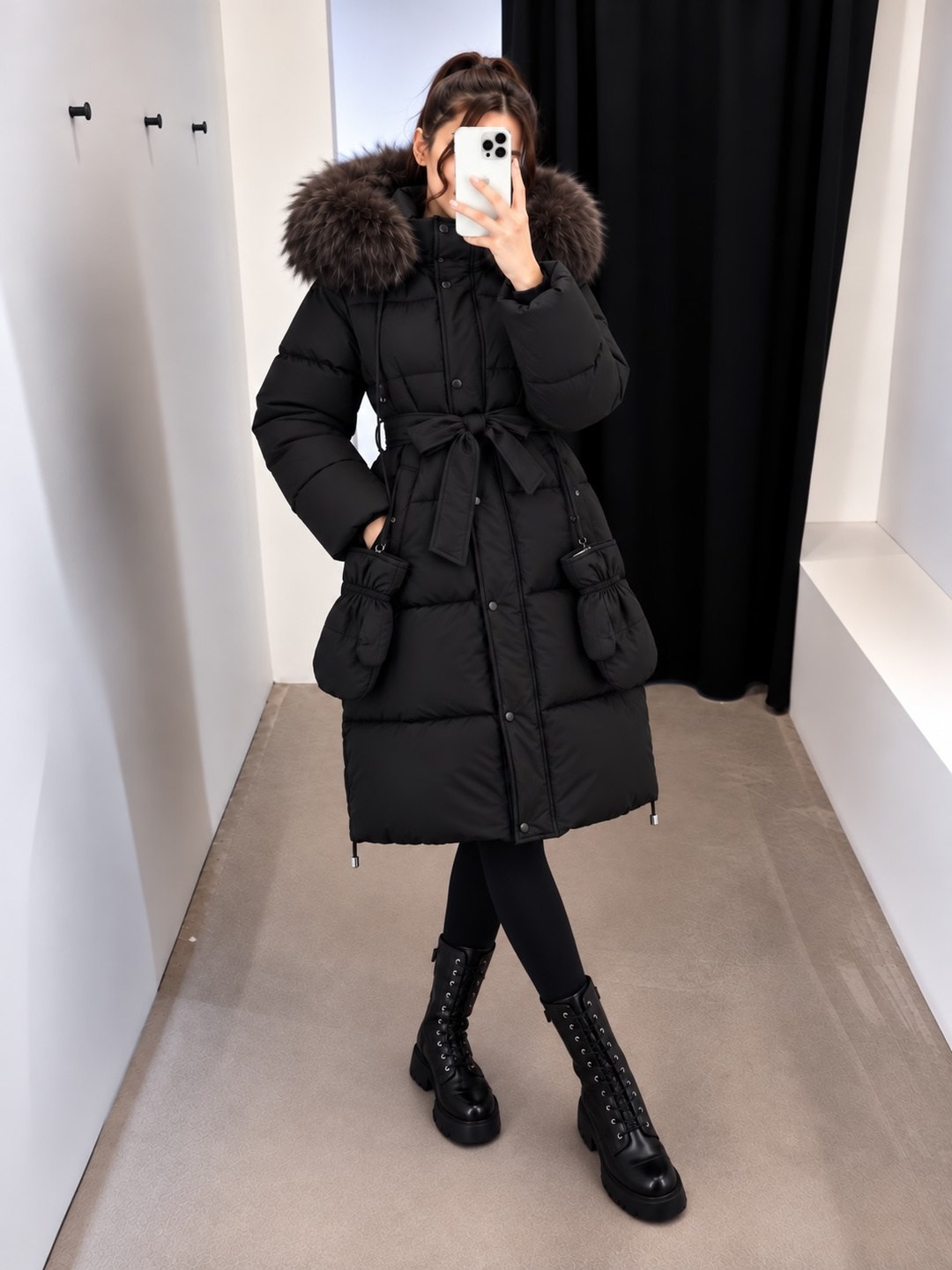 пуховик max mara,женский пуховик,женское длинное пуховое пальто,женский пуховик с капюшоном,женский пуховик с поясом