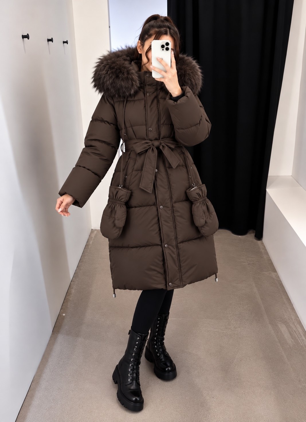 пуховик max mara,женский пуховик,женское длинное пуховое пальто,женский пуховик с капюшоном,женский пуховик с поясом