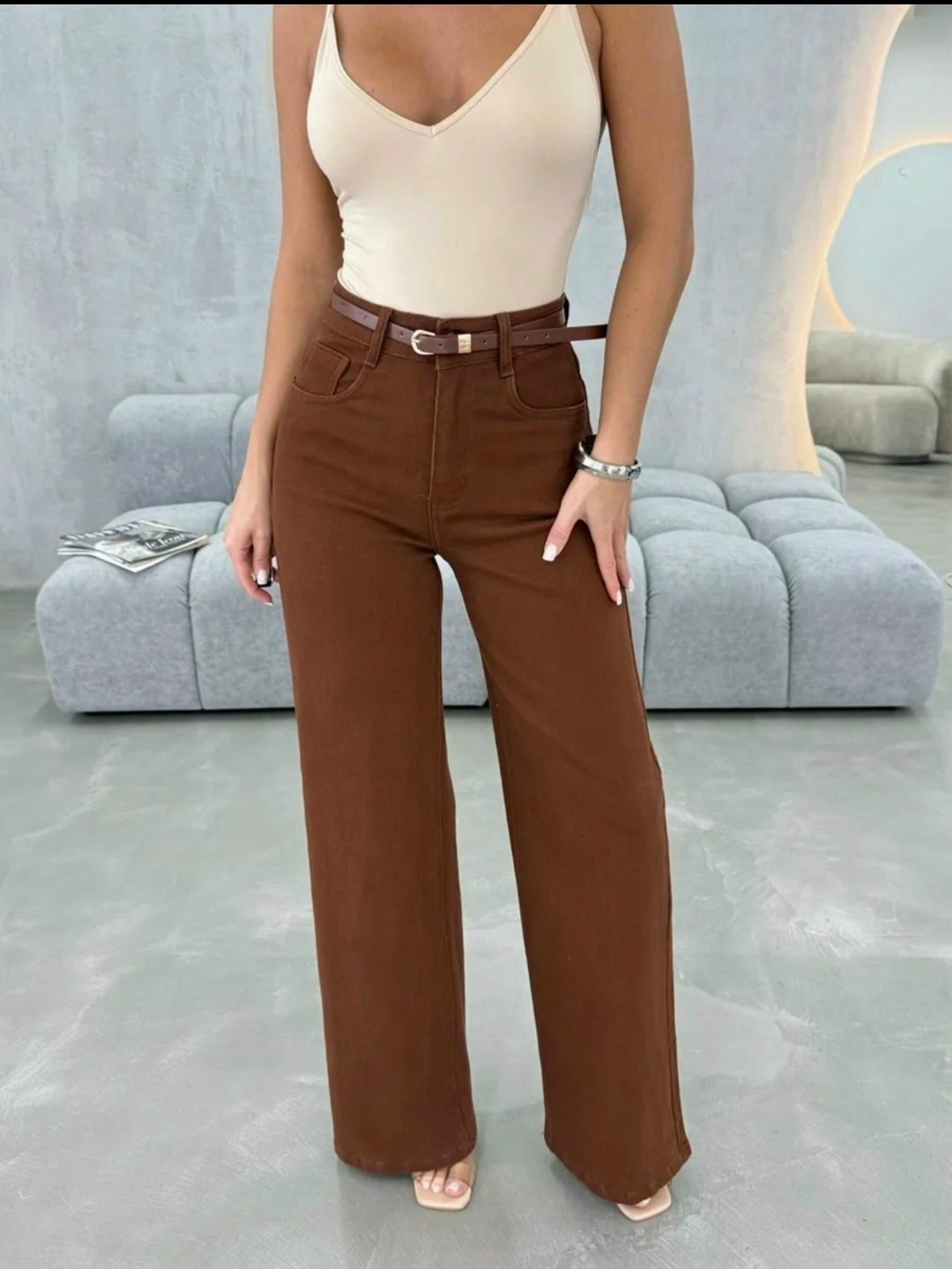 коричневые джинсы,женские коричневые джинсы,джинсы женский look of young коричневый палаццо,джинсы широкие,джинсы женские