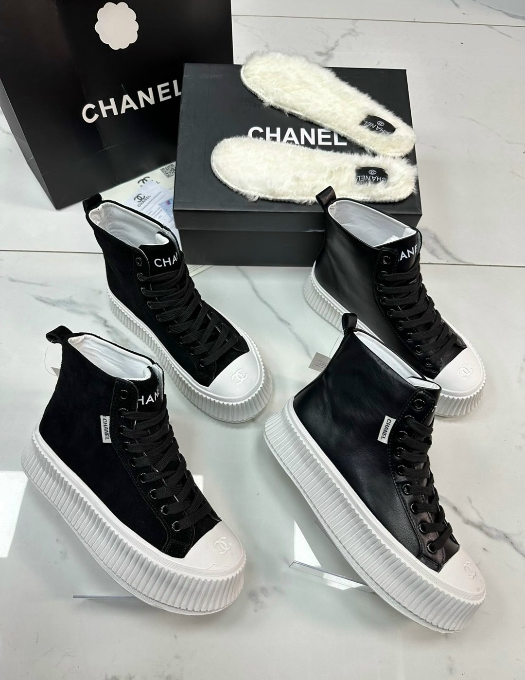 ,кеды chanel,кеды шанель,кеды chanel зимние чёрные с белым,женская