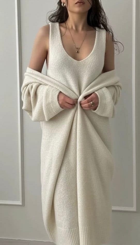 вязаные платья,костюм платье и кардиган,шерстяное платье,платье с кардиганом,свободное платье