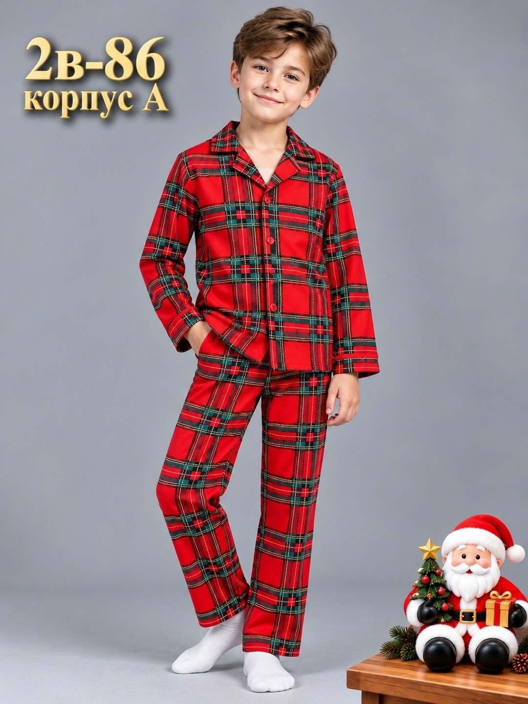 пижама в клетку,пижама детская playtoday 42216038 красный р. 122,комплект пижама,детская пижама клетка,клетчатая пижама