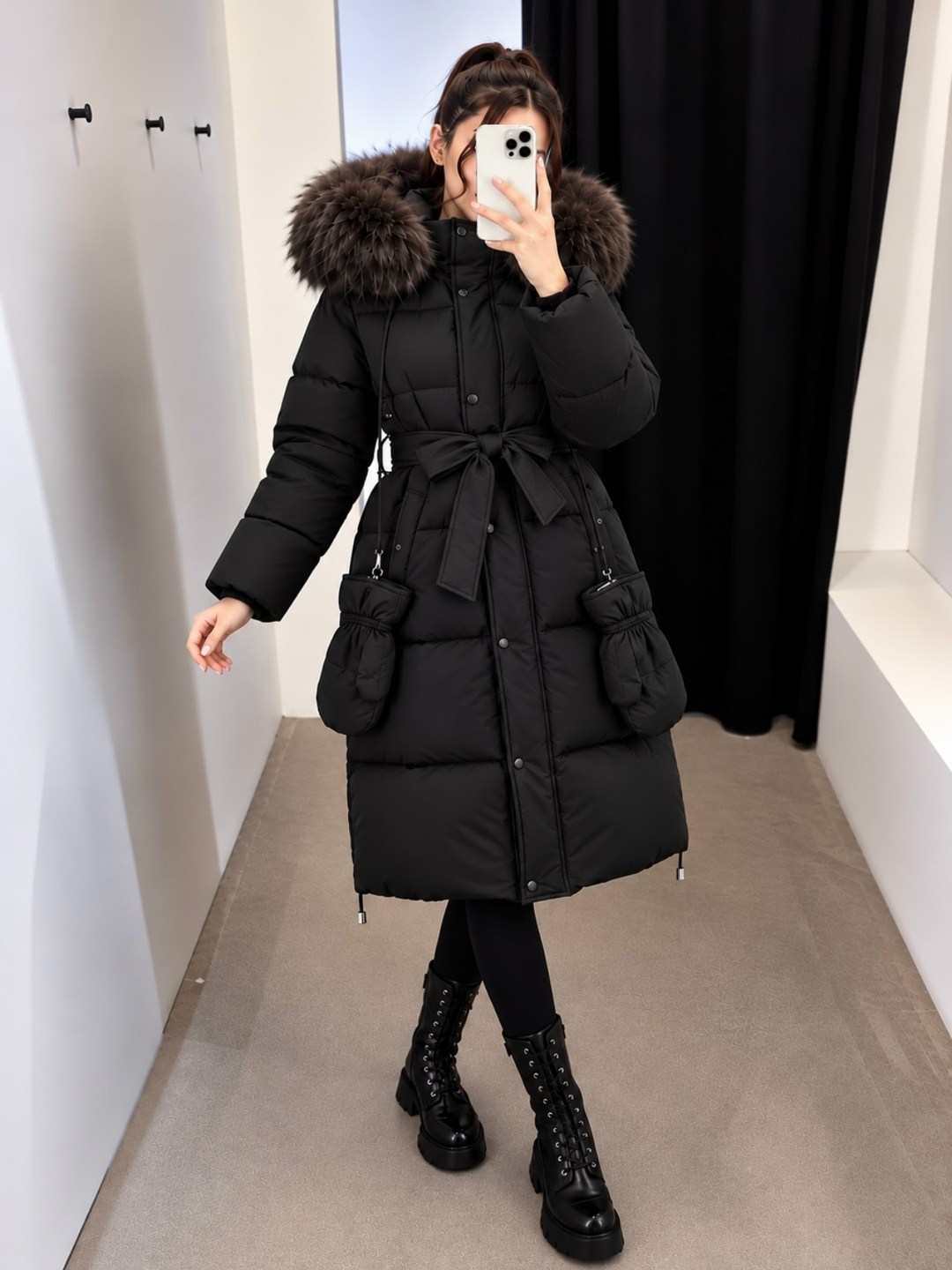 пуховик max mara,женский пуховик,женское длинное пуховое пальто,женский пуховик с капюшоном,женский пуховик с поясом