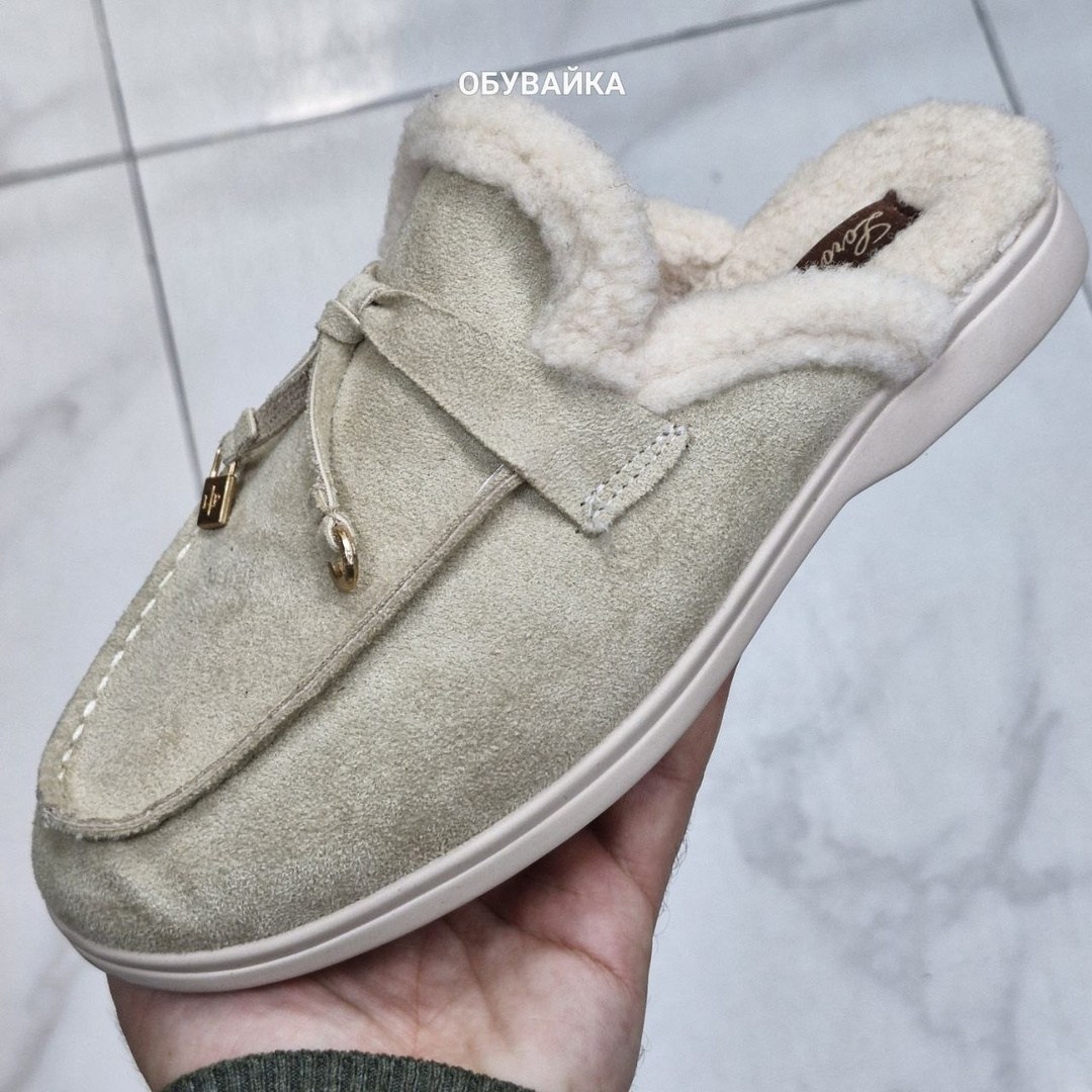 ,мюли женские,женская ,мюли с мехом,лоферы loro piana
