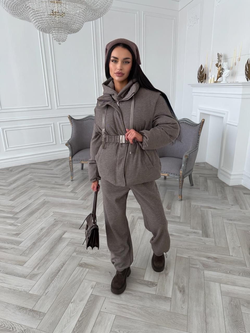 стильные костюмы,костюм тройка с курткой,женский костюм тройка,loro piana серый женский костюм тройка на флисе,теплый костюм женский