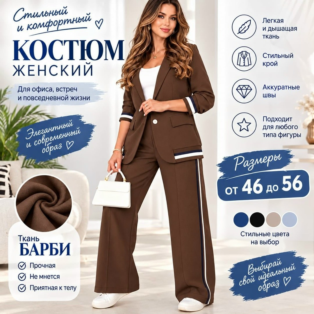 женский брючный костюм-двойка,брючный костюм,брючные костюмы женские,брючный костюм iva 1458 черный,костюм женский