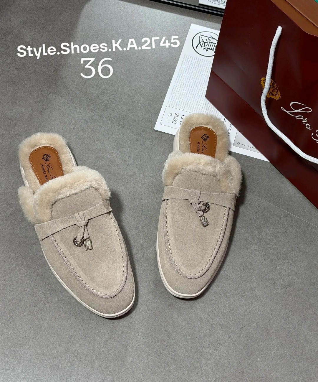 ,женские лоферы loro piana,мюли loro piana,мюли с мехом,loro piana лоферы