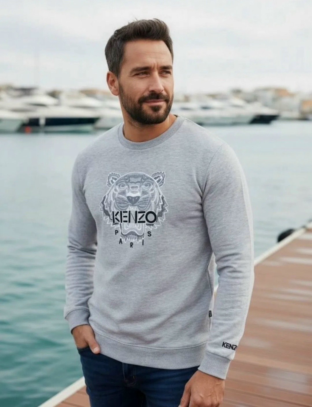 брендовые свитшоты,свитшот kenzo мужской спортивный белый размер 46/l,свитшот kenzo,трикотажный свитшот,стильный свитшот