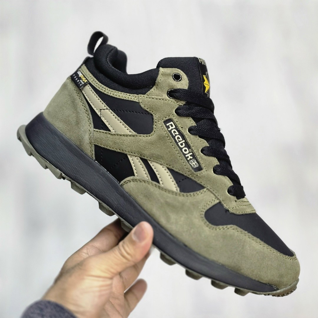 зимние кроссовки reebok classic leather high,кроссовки reebok classic leather 'black army green',кроссовки reebok мужские,зимние кроссовки reebok classic leather high цвет зеленый,мужские кроссовки re