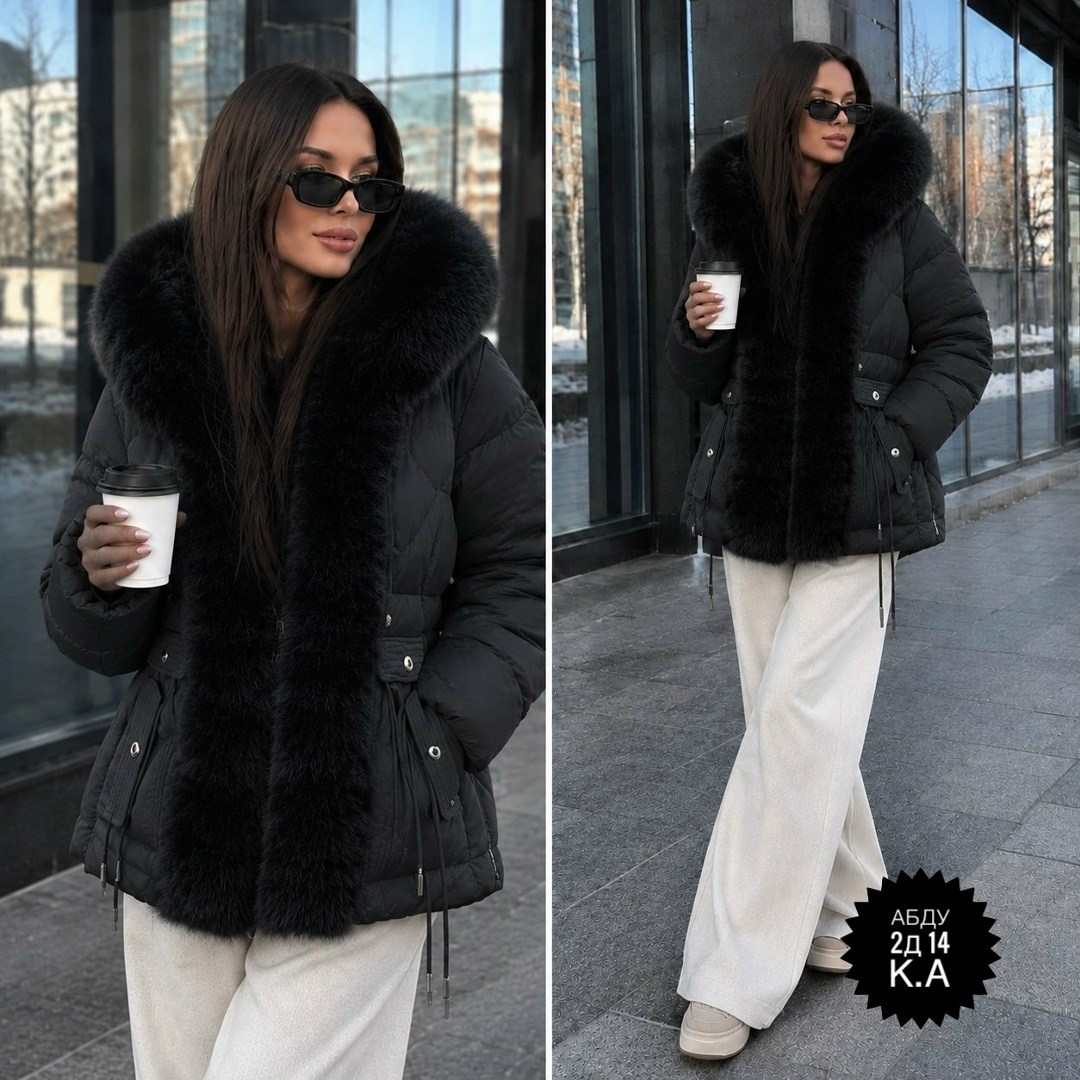 куртка - пуховик с мехом песца city furs,пуховик чёрный с мехом песца и капюшоном 70 см,пуховик с натуральным мехом,парка женская с натуральным мехом,пуховик с мехом