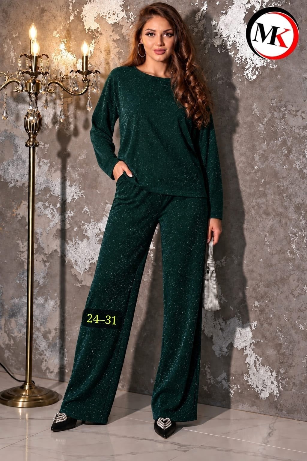 костюм из струящейся ткани с люрексом liona style 919,костюм с люрексом,праздничный брючный костюм,брючные женские костюмы,женский костюм