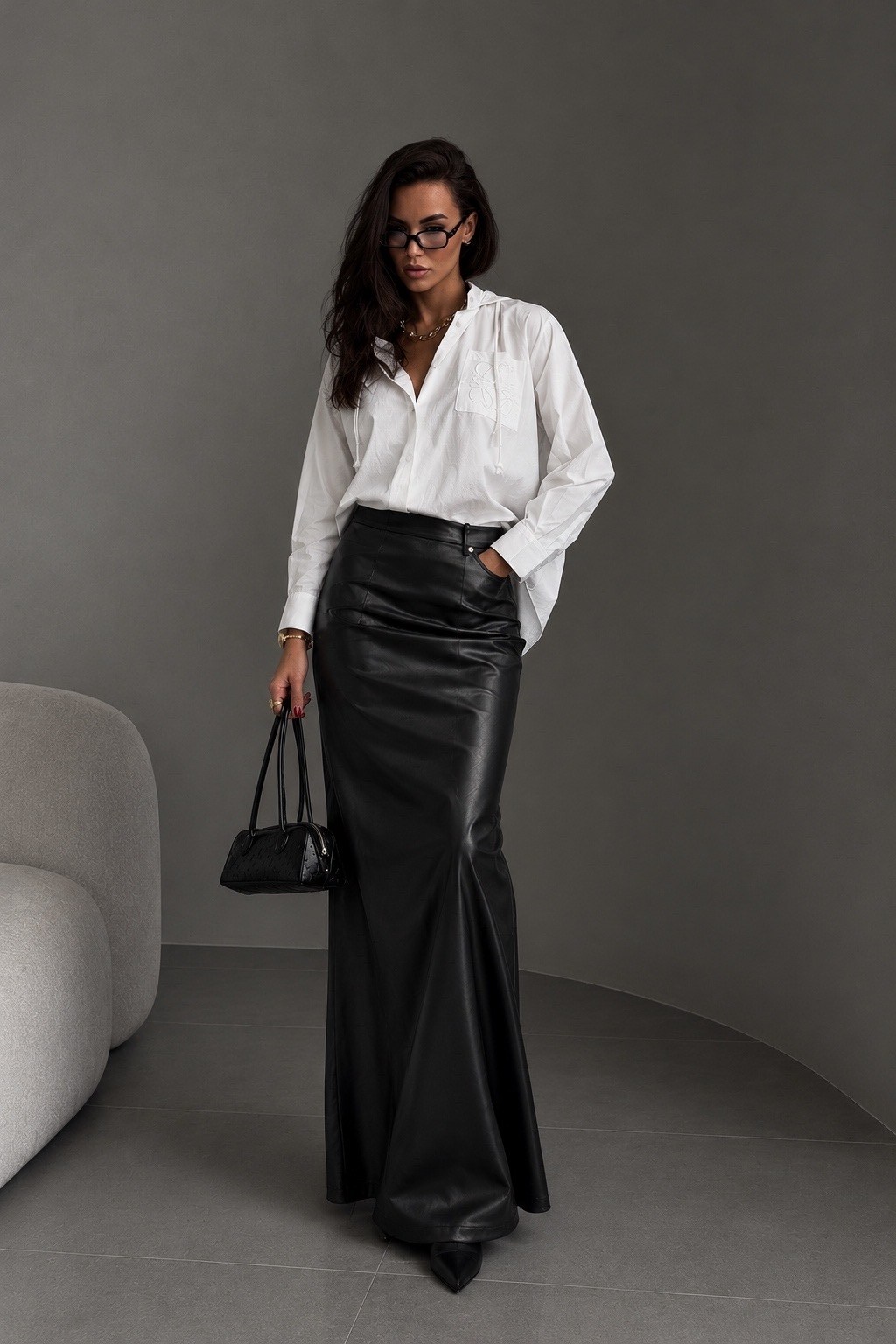 full length skirt in leather - black,кожаная юбка миди с разрезом,длинная кожаная юбка,юбка кожаная макси,кожаная юбка с разрезом