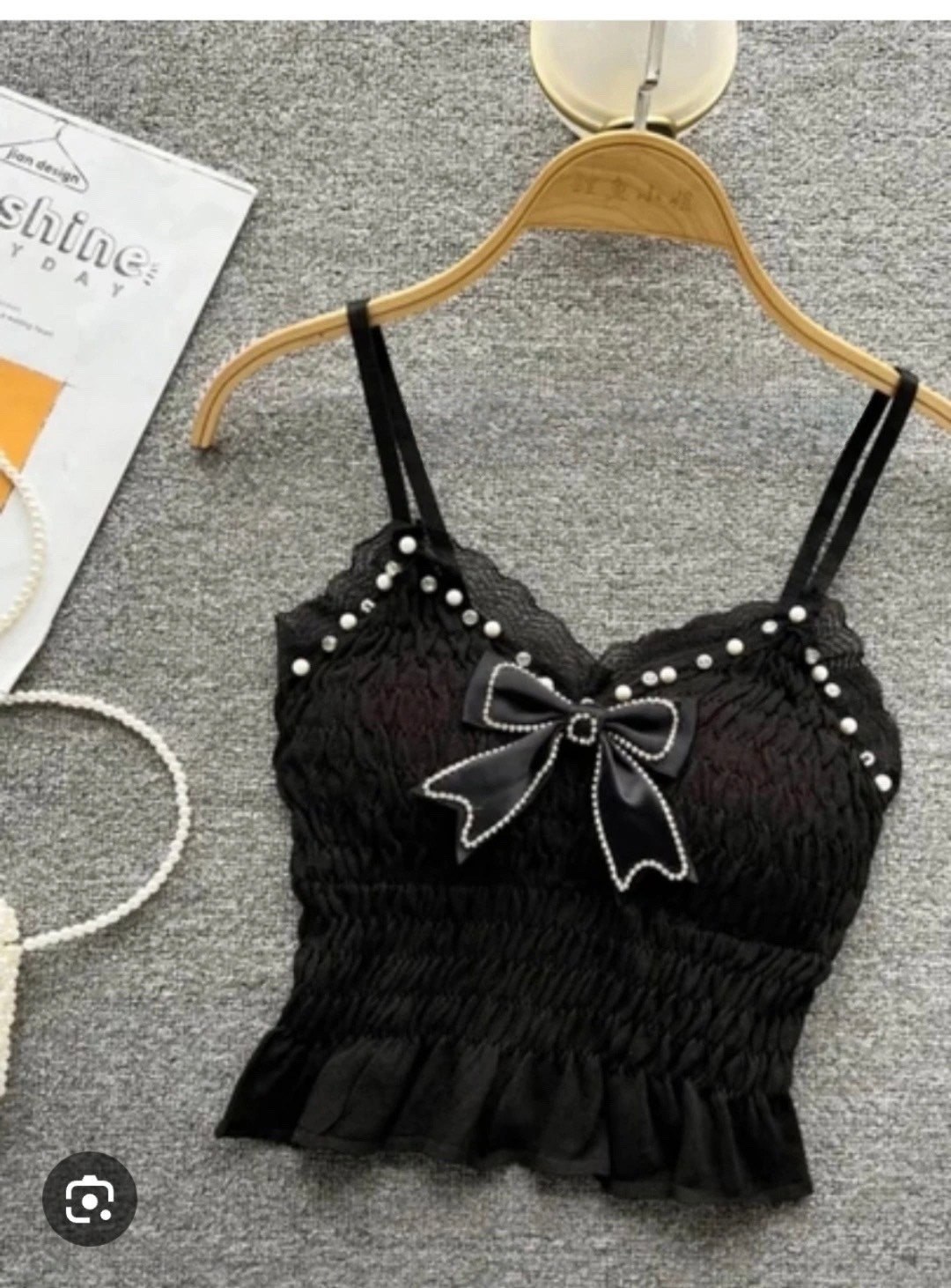 топ с атласным бантиком и жемчужинами h. h. fashion,кружевная майка,топ с атласным бантиком и жемчужинами h. h. fashion 216918244,летняя кружевная бретелька с бантом для женщин,топ с кружевной отделко