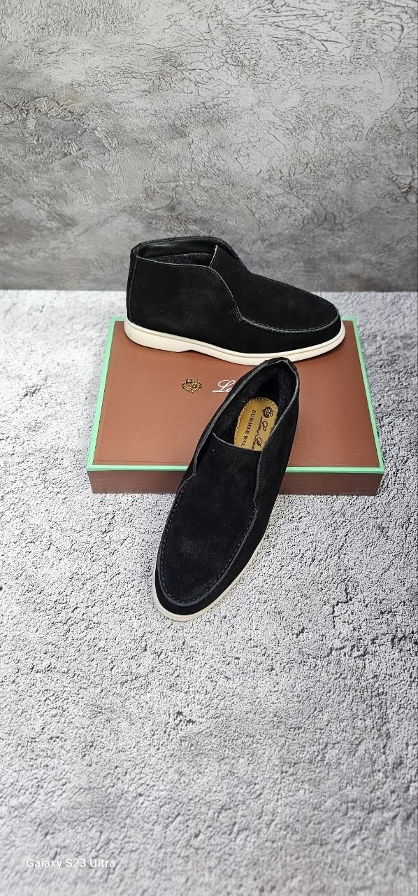 ботинки лоферы мужские замшевые loro piana suede black,мужские высокие замшевые лоферы santoni 2026 черные,,мужские лоферы loro piana черные замшевые,лоферы loro piana
