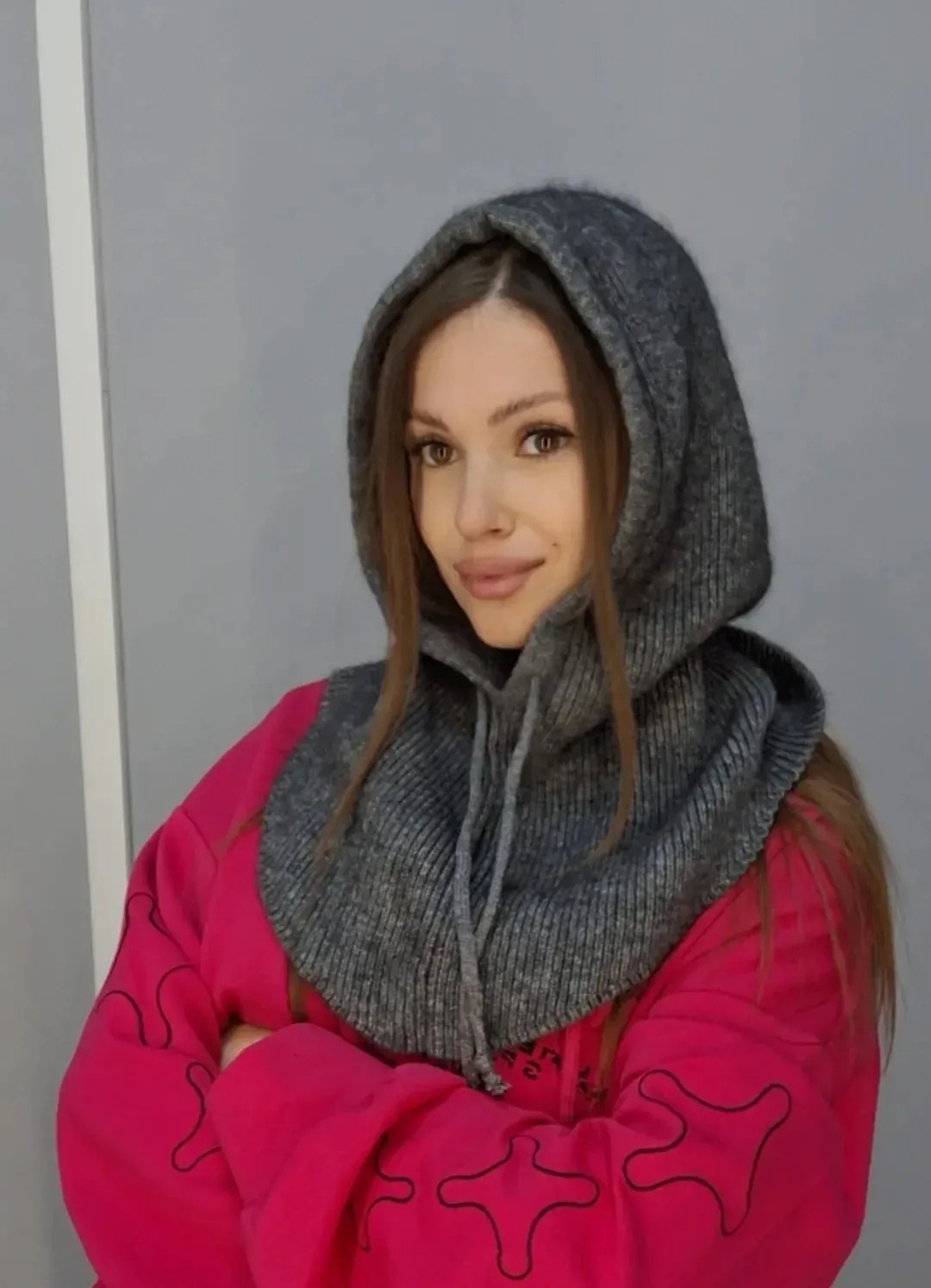 капор женский зимний вязаный шапка капюшон m farshama,капор капюшон,капор вязаный,капюшон вязаный,капор женский