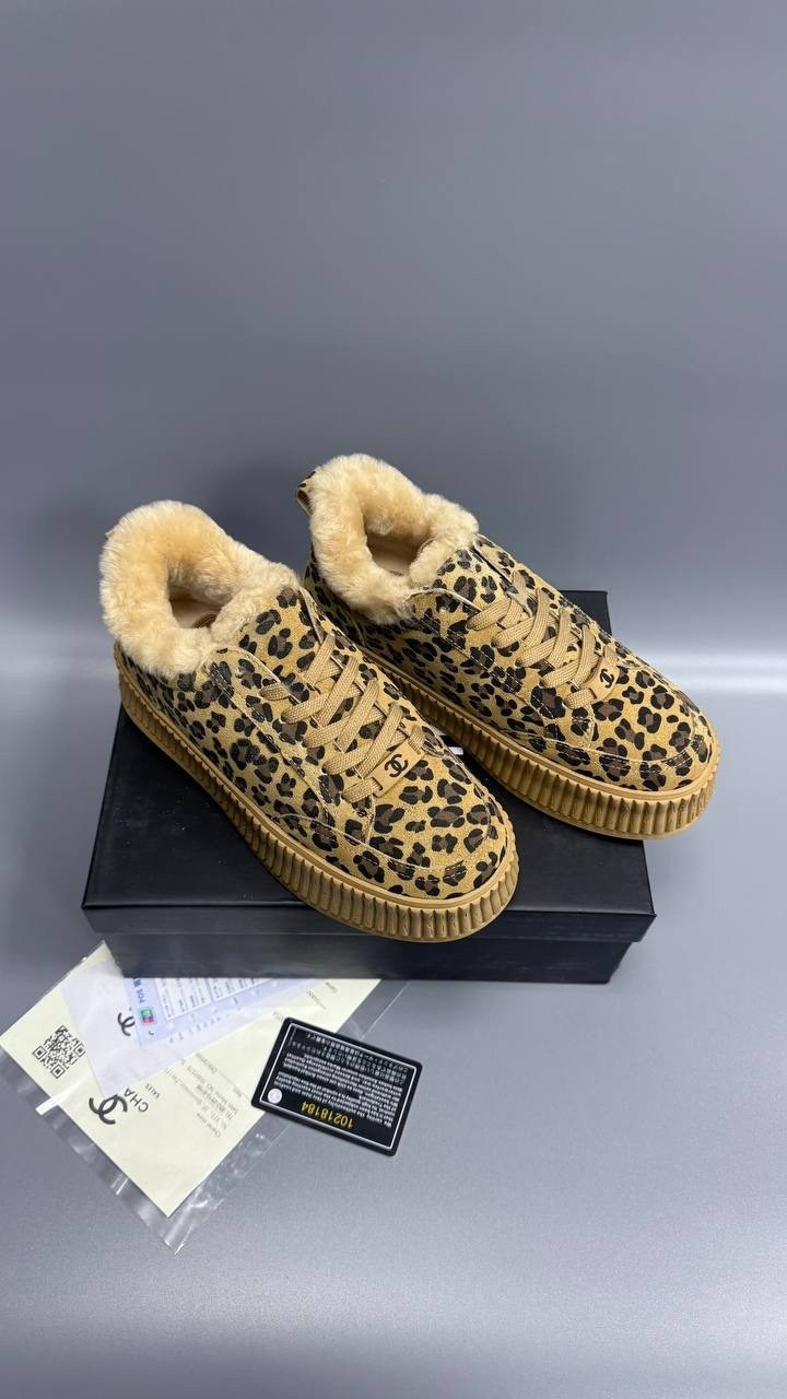 ,кеды chanel,женская ,леопардовые кроссовки,высокие теплые кеды шанель