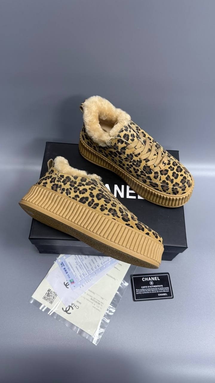 ,кеды chanel,женская ,леопардовые кроссовки,высокие теплые кеды шанель