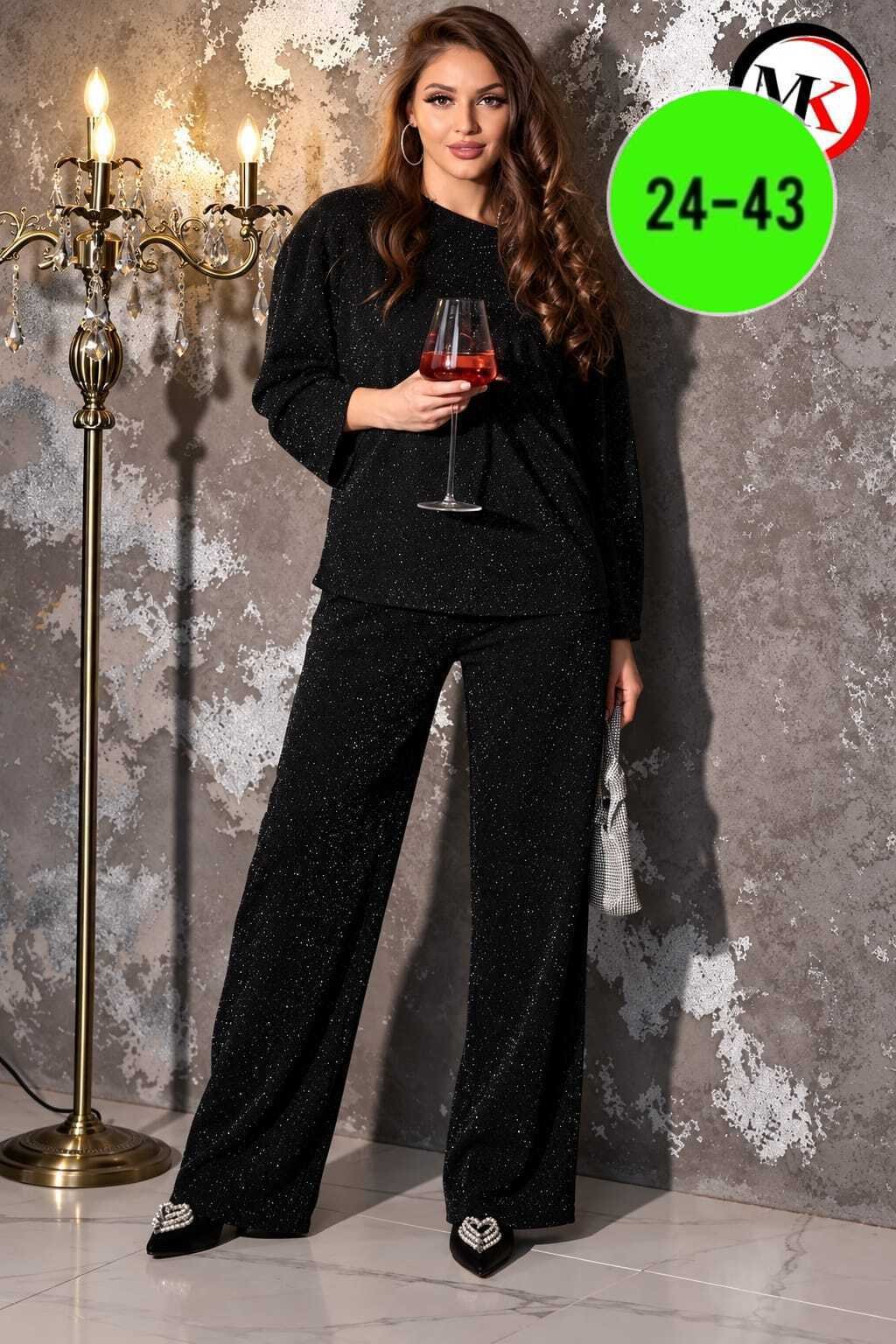 костюм новогодний блестящий с брюками палаццо и люрексом nam&ka 518141278,брючный костюм,праздничный брючный костюм,костюм с люрексом,женский брючный костюм