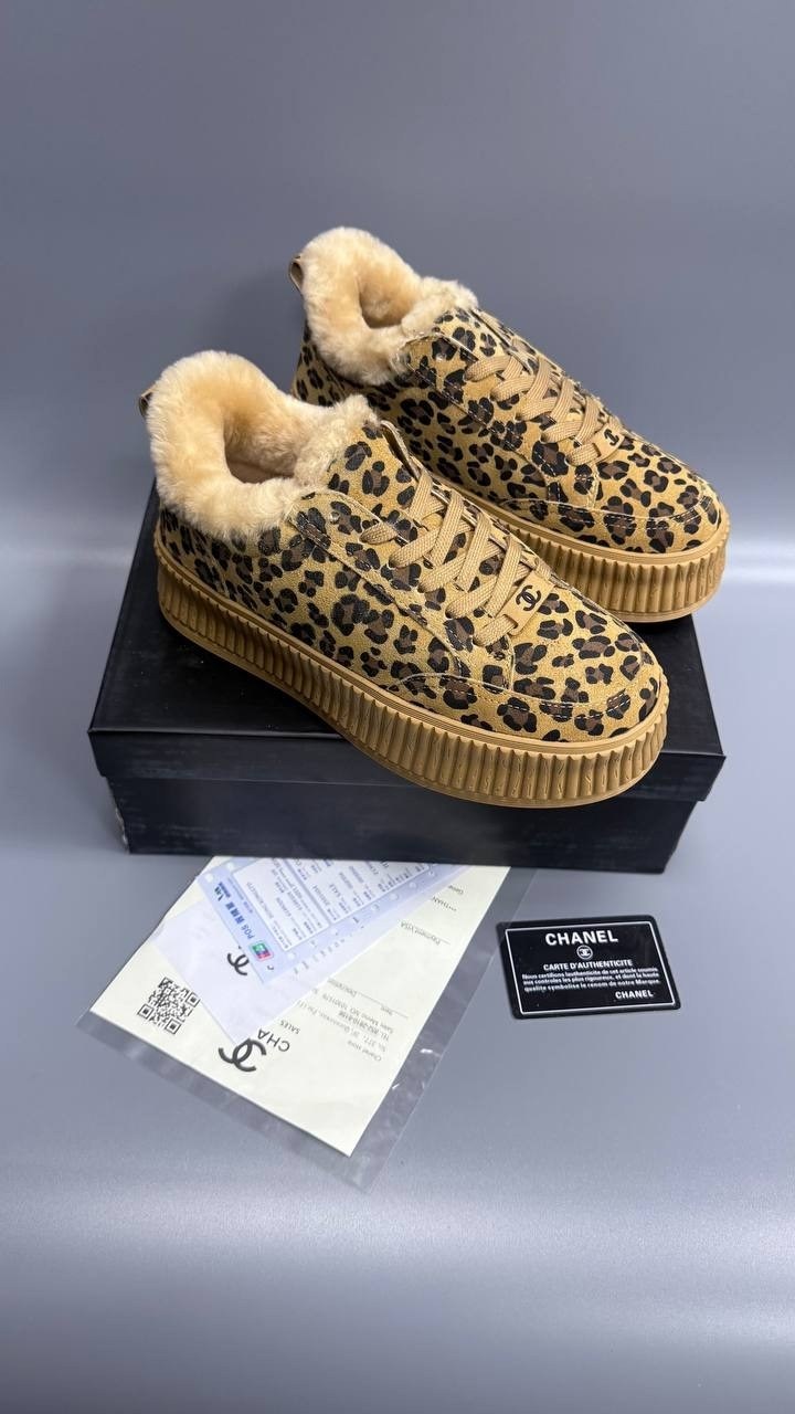 ,кеды chanel,женская ,леопардовые кроссовки,высокие теплые кеды шанель