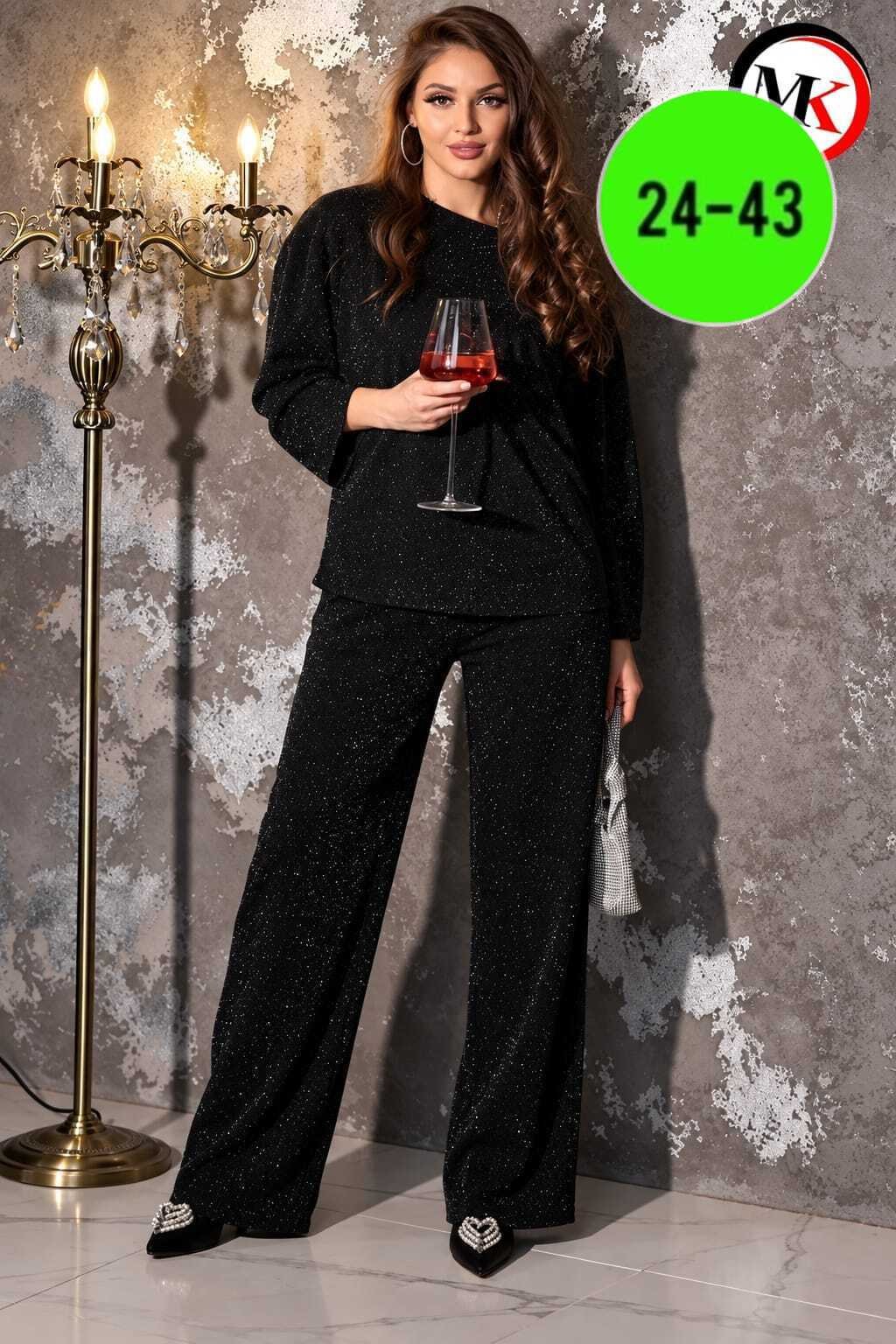 костюм новогодний блестящий с брюками палаццо и люрексом nam&ka 518141278,брючный костюм,костюм праздничный,праздничный брючный костюм,женский брючный костюм