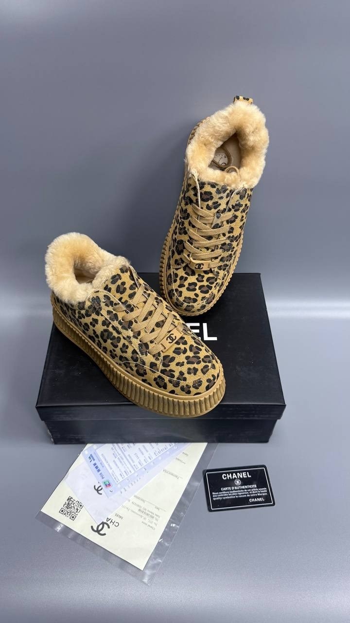 ,кеды chanel,женская ,леопардовые кроссовки,высокие теплые кеды шанель