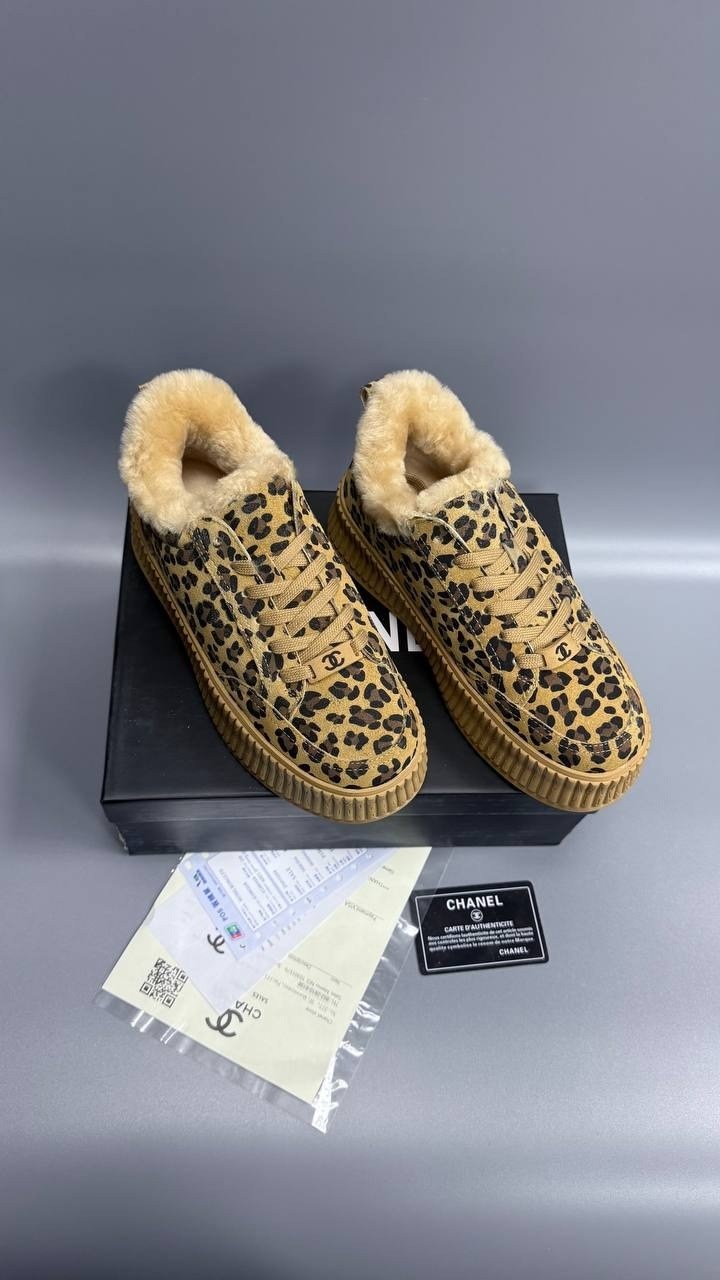 ,кеды chanel,женская ,леопардовые кроссовки,высокие теплые кеды шанель